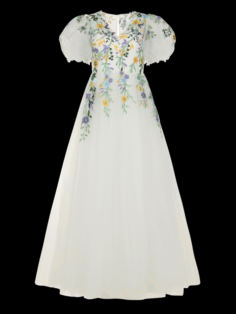 Jessakae Alba White Floral Embroidered Puff-Sleeve Maxi Dress